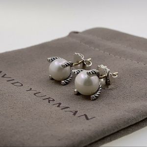 David Yurman Sterling Silver 9.5mm Pearl Earrings